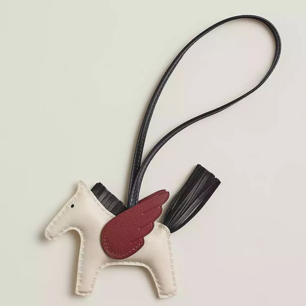 HERM Rodeo Pegase PM Bag Charm in Craie/Black/Red Lambskin