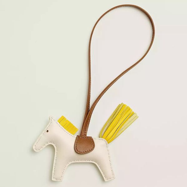 HERM Rodeo PM Bag Charm in Craie/Yellow/Gold Lambskin