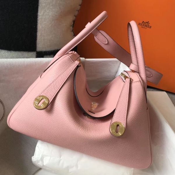 HERM Lindy 26cm Bag In Pink Clemence Leather GHW