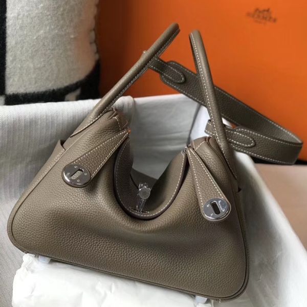 HERM Lindy 26cm Bag In Taupe Grey Clemence Leather