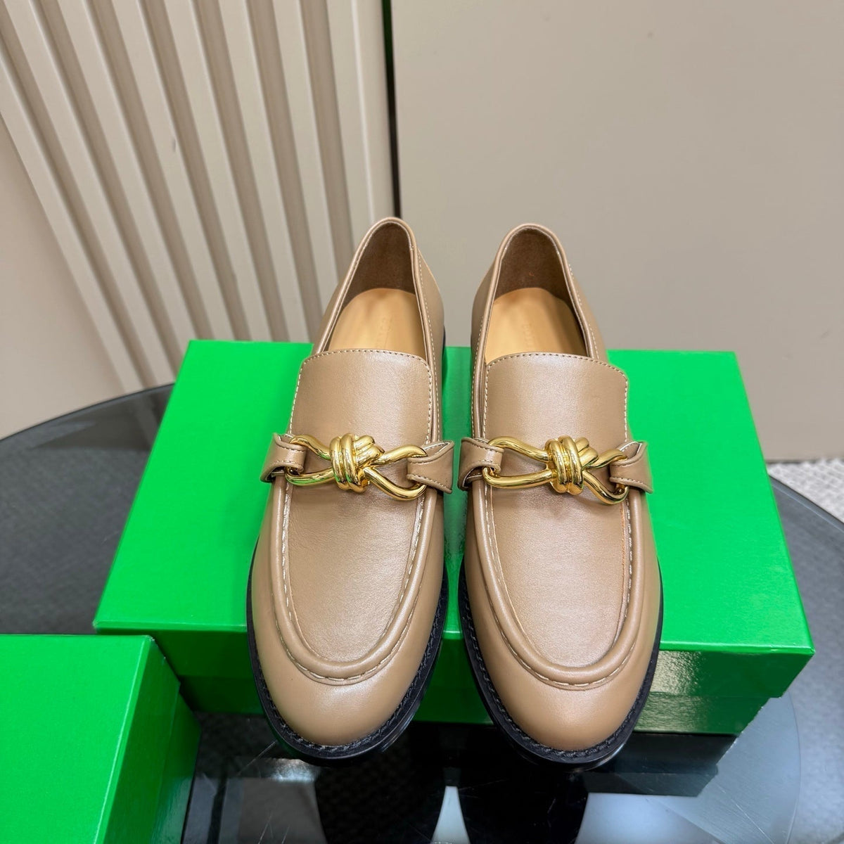 ASTAIRE LOAFER IN LIGHT BROWN CALFSKIN WITH GOLD HARDWARE