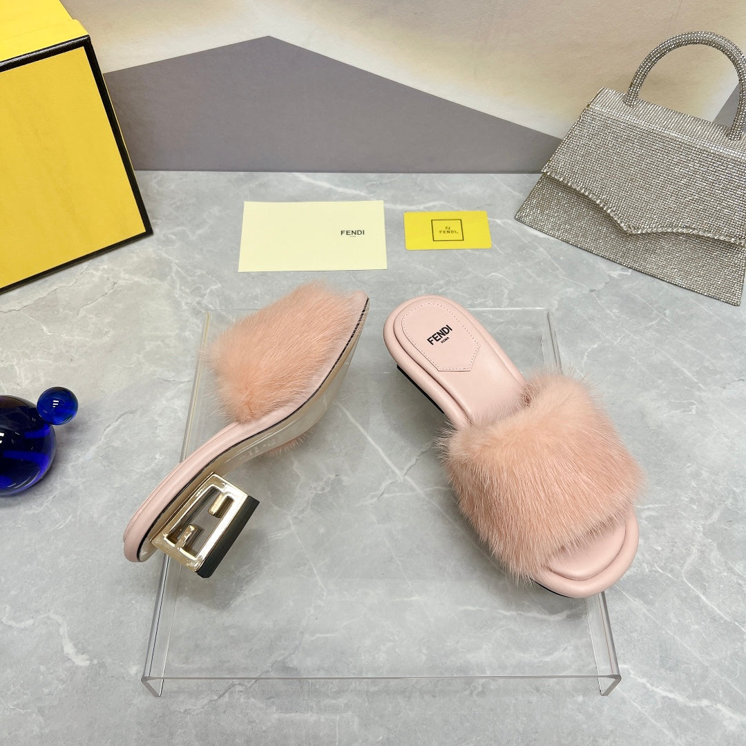 FENDI BAGUETTE MINK MEDIUM-HEELED 45MM IN NUDE BEIGE FUR AND LAMBSKIN