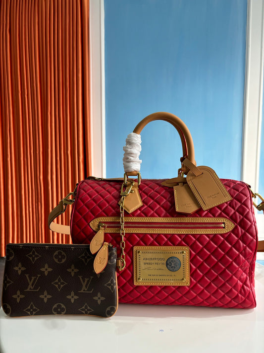 Louis Vuitton Speedy P9 Bandoulière 25 Quilted Nappa Leather Red