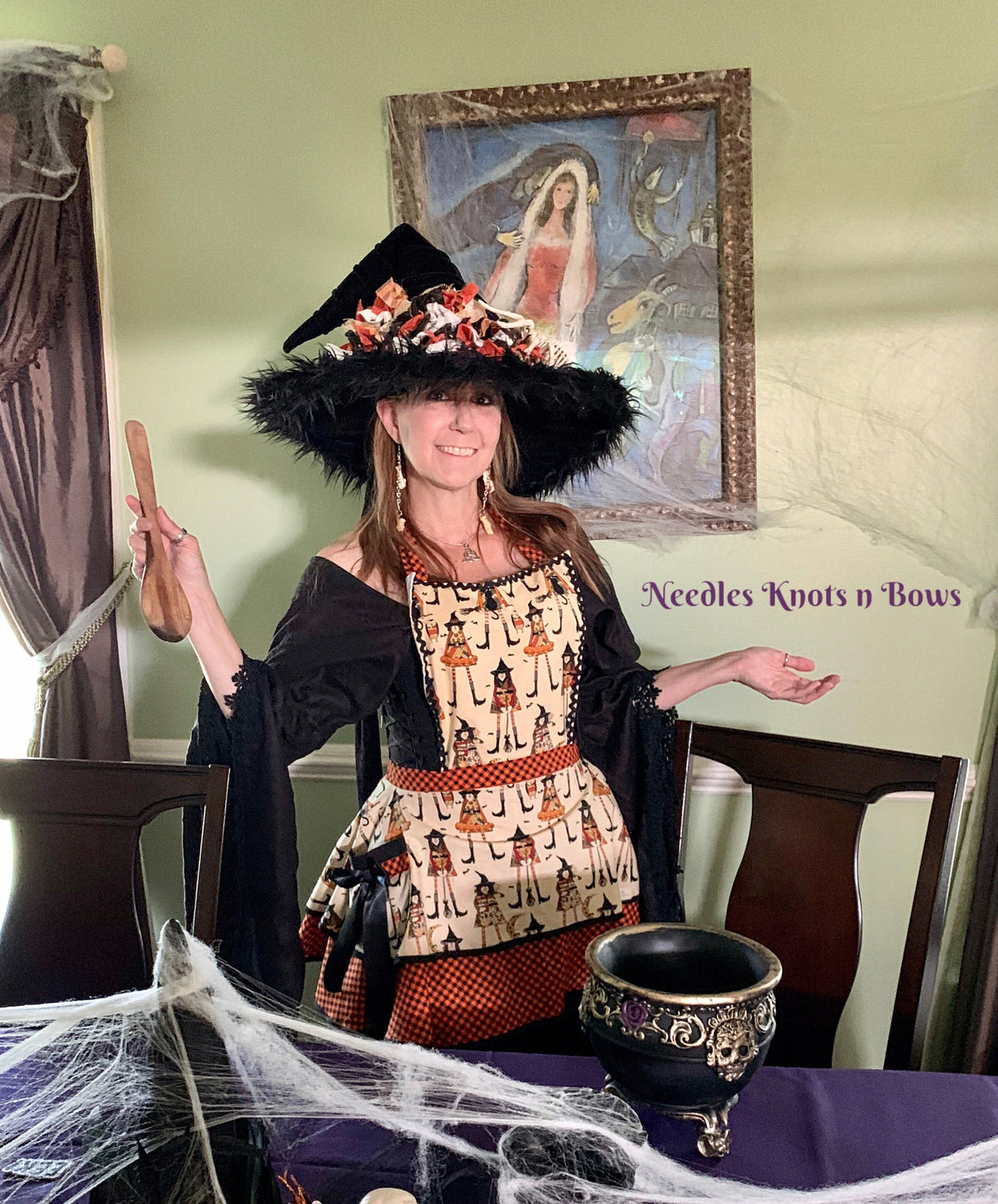 Women's Retro Halloween Witch Apron with Pocket