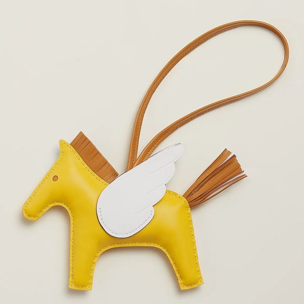 HERM Rodeo Pegase PM Bag Charm in Yellow/Biscuit/Craie Lambskin