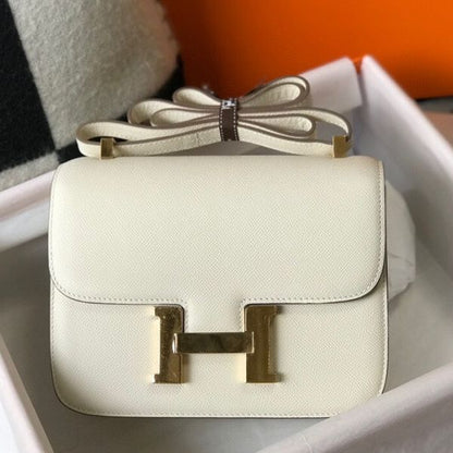 HERM White Constance MM 24cm Epsom Leather Bag