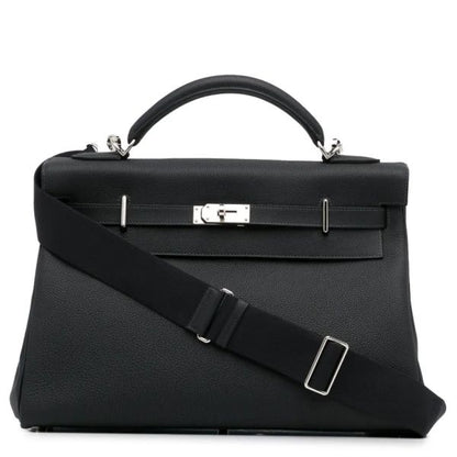 HERM Kelly 42 Maxi Handmade Bag in Black Clemence Leather