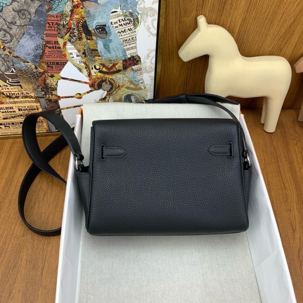HERM Kelly Messenger Bag in Black Clemence Leather