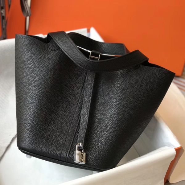 HERM Picotin Lock 18 Bag In Black Clemence Leather