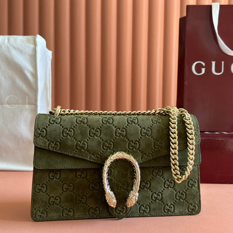 DIONYSUS MEDIUM SHOULDER BAG 27.5 IN DARK GREEN GG SUEDE