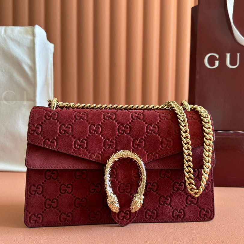 DIONYSUS MEDIUM SHOULDER BAG 27.5 IN ROSSO ANCORA RED GG SUEDE