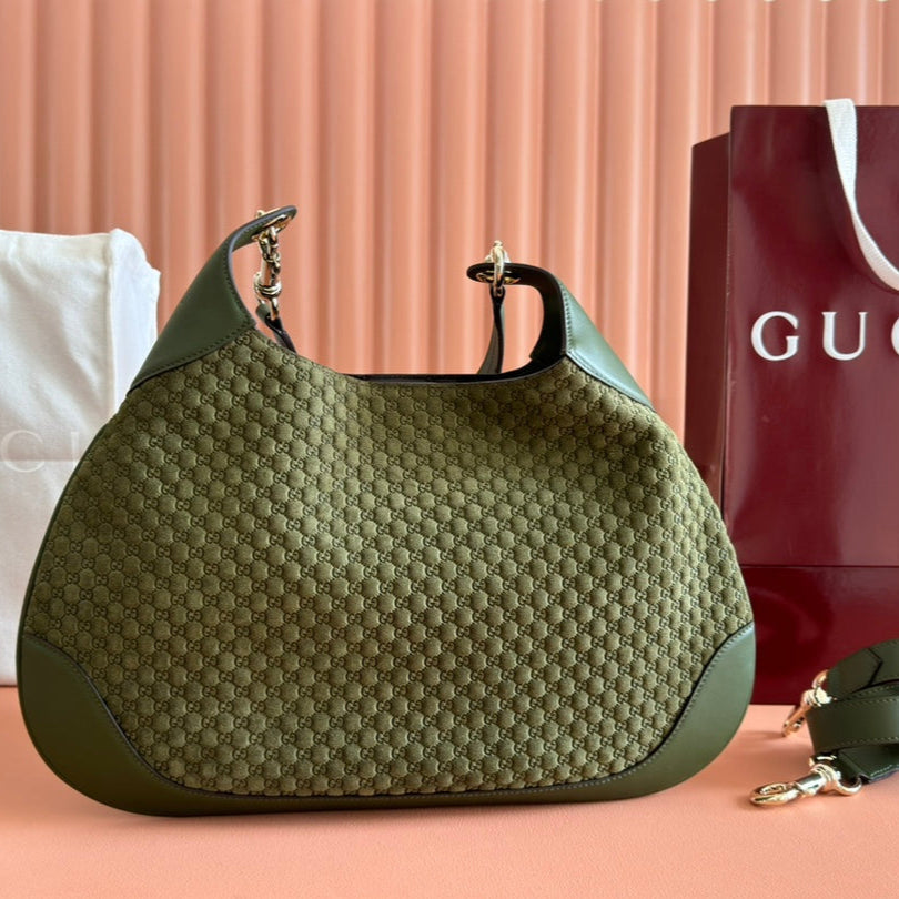 MEDIUM B SHOULDER BAG 42 IN DARK GREEN GG SUEDE