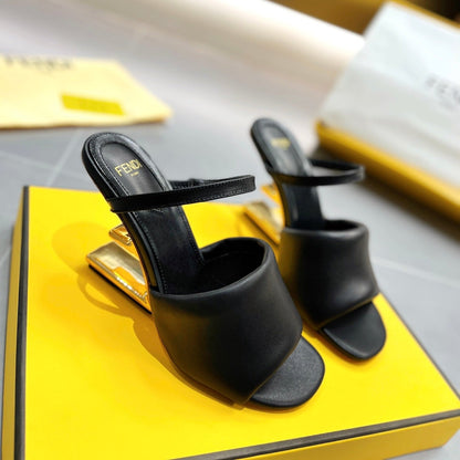 FENDI BAGUETTE HIGH-HEEL SANDALS 8 CM IN BLACK CALFSKIN