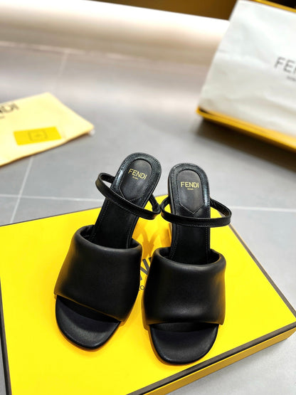 FENDI BAGUETTE HIGH-HEEL SANDALS 8 CM IN BLACK CALFSKIN